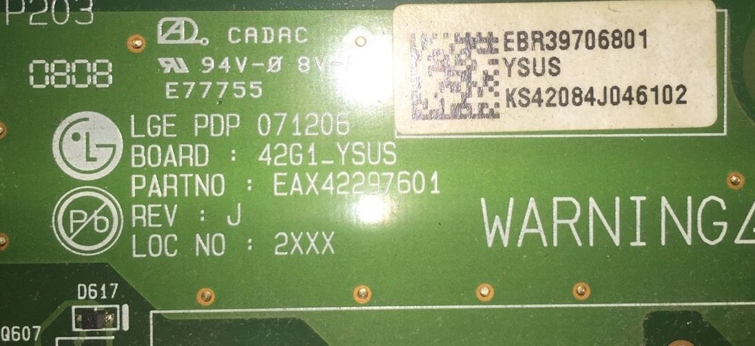lg Ysus Board EBR39706801 EAX42297601 42pq3000 Pdp42g1 Rev:j (re